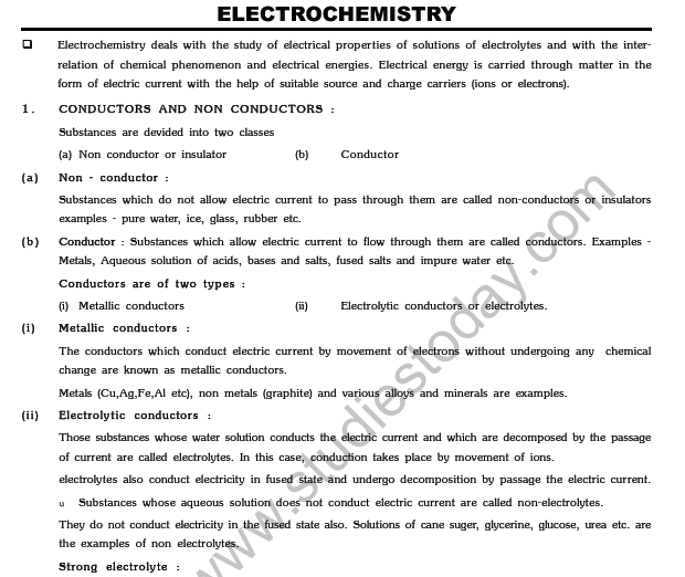 JEE Mains Chemistry Electrochemistry Notes